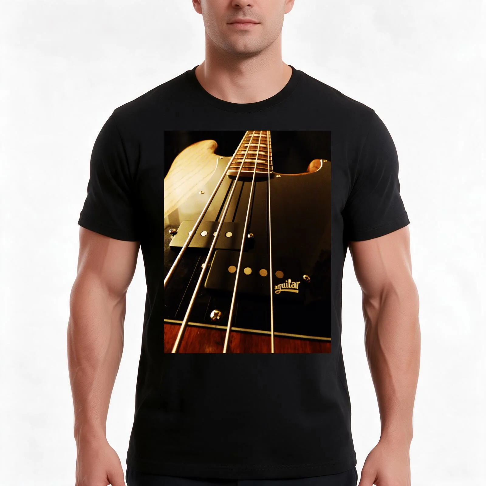 Bass Guitar Pickups T-Shirt, Summer Casual Cotton Tee, Oversized Streetwear Tops, Vintage Graphic Print, Loose Fit Short Sleeve