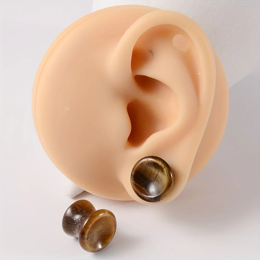 1pair Natural Tiger Eye Stone Ear Plug Expansion 6-16mm Guages Tunnels Flare Saddle Ear Expander Stretcher Piercing Body Jewelry