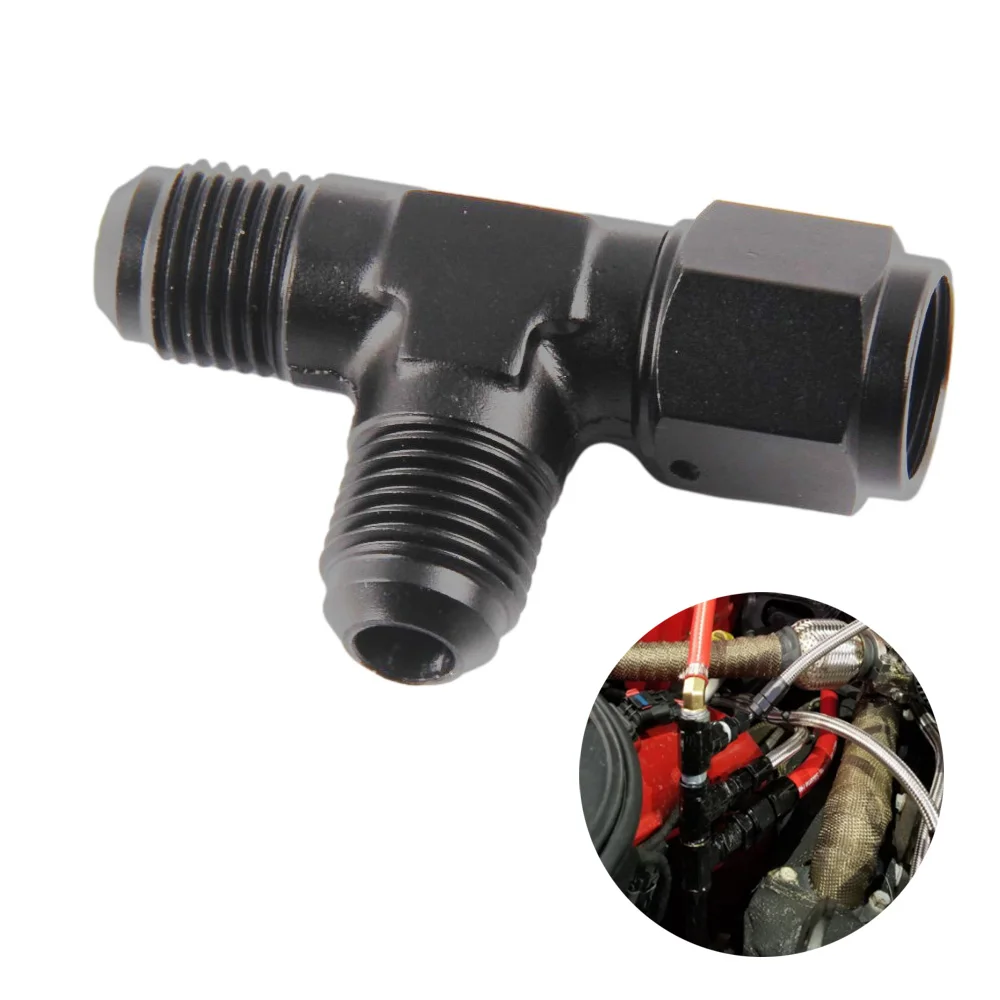 Aluminum Flare Tee Fitting  AN6 AN8 AN10 Male With 6 8 10 AN Female Swivel On Side Adaptor Black