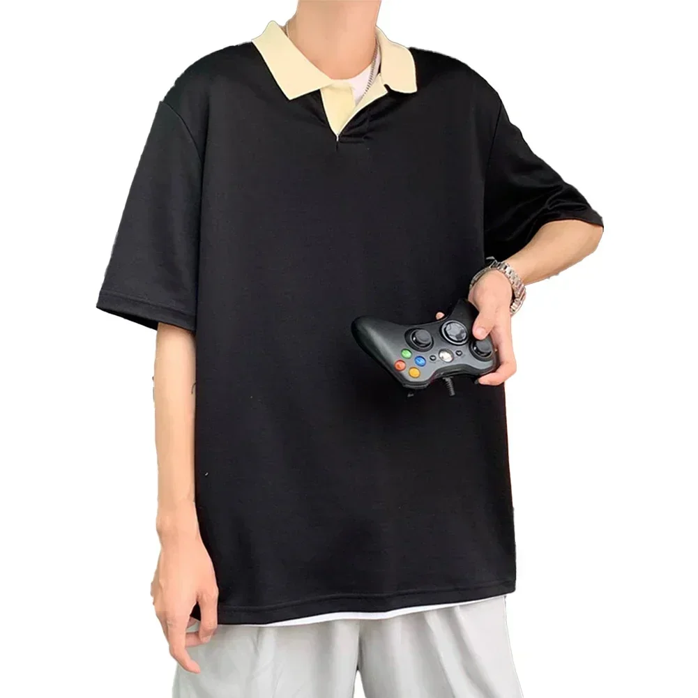 

Loose Fit Tee Men T-Shirt 80 Polyester 20 Spandex Multiple Sizes New Condition Regual Length Summer Wear Lapel Neckline