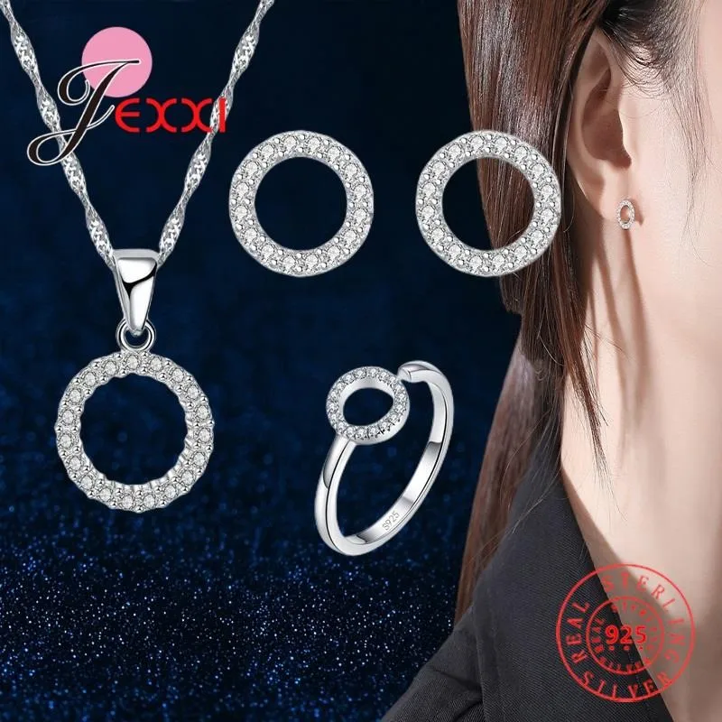 New Arrival 925 Sterling Silver Jewelry Sets Necklace Earrings Ring Combination For Women Girls Wedding Party Jewelry Gift