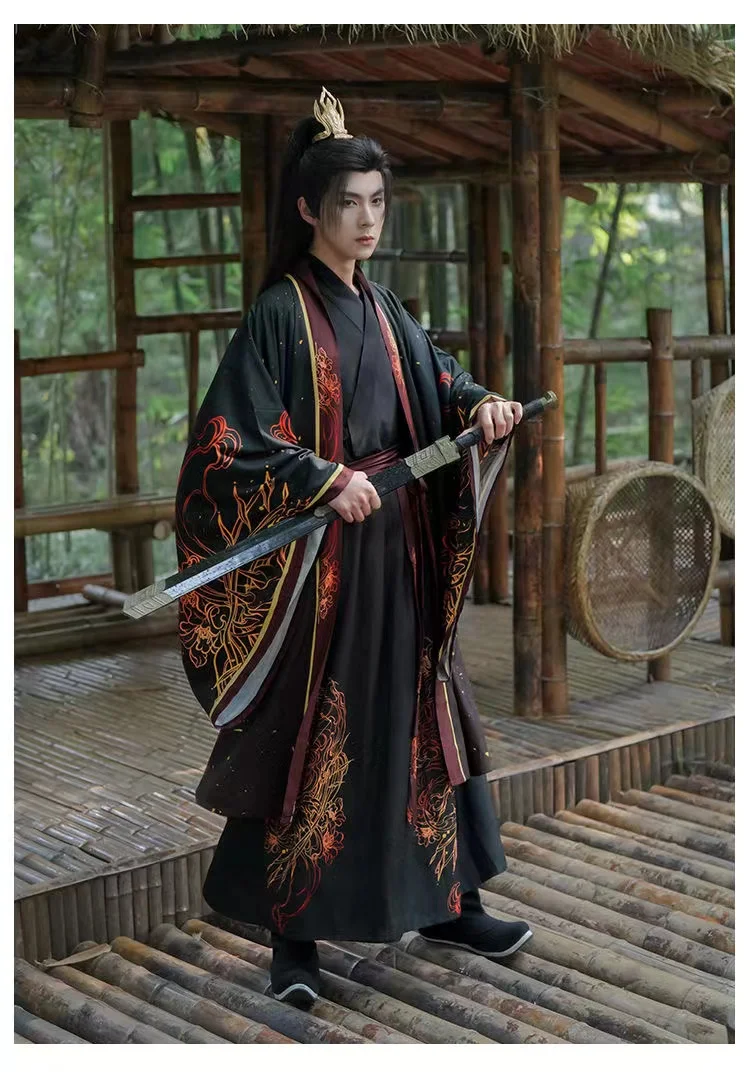 Leo Constellation Original Hanfu Men's Weijin Period Spring Summer Traditional Costume Vintage Printing Hero Cosplay Clothes Boy