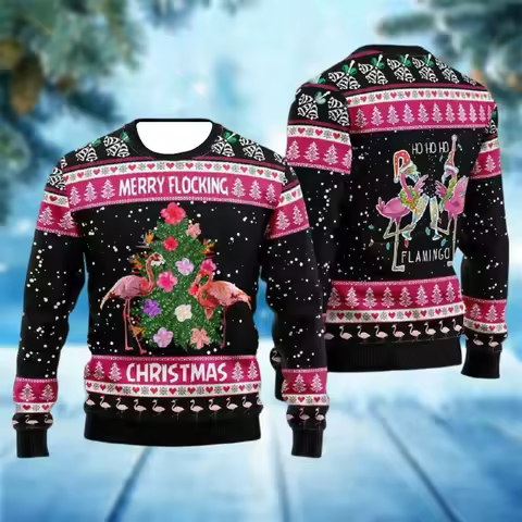 3D Happy Christmas Printing Sweatshirts Xmas Flamingos Graphic Christmas Jumpers Men Funny Streetwear Ugly Christmas Sweatshirts