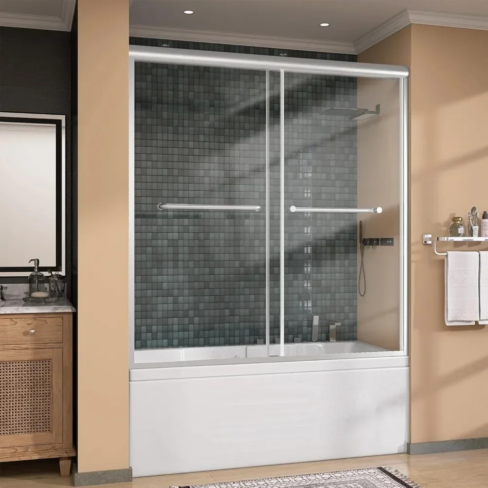 

XMSJ Shower Door, 56-60 "W X 62 "H, Double Sliding Tub Doors, Semi-Frameless Bypass Glass Showers Doors, Bathroom Glass Shower D