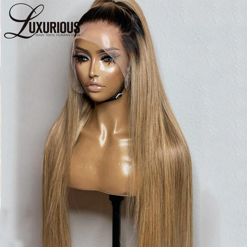 13X6 Wig Renda Depan Pirang Madu untuk Wanita Rambut Manusia 13X4 Wig Coklat Ombre Lurus Coklat Rambut Remy Brasil Berwarna Tanpa Lem