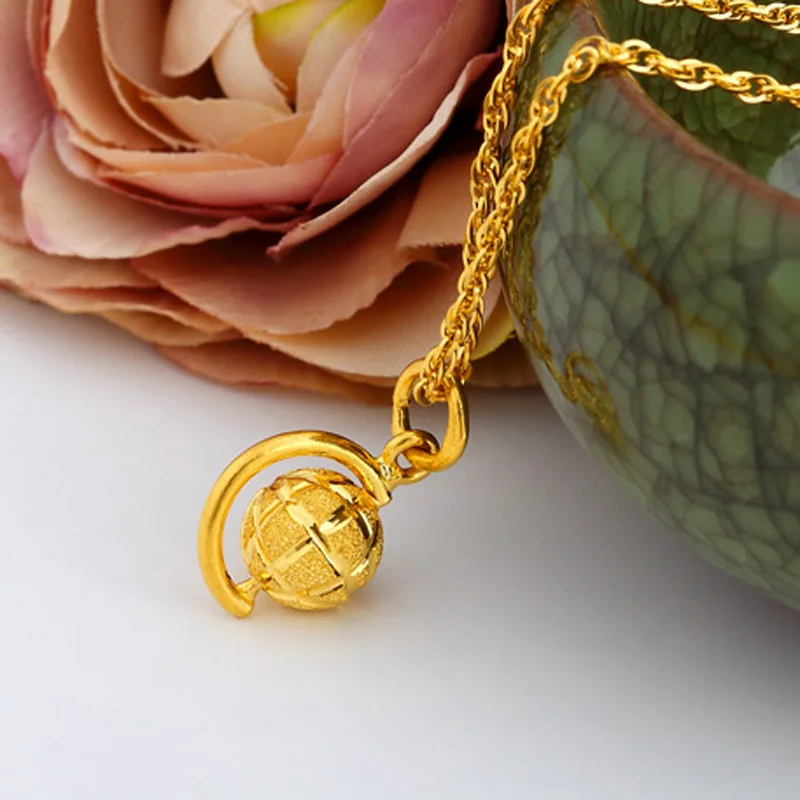 

Real 14kt Gold Color Earth Pendant for Men Women Girlfriend O Chain Necklaces Chain Wedding Engagement Party Fine Jewelry