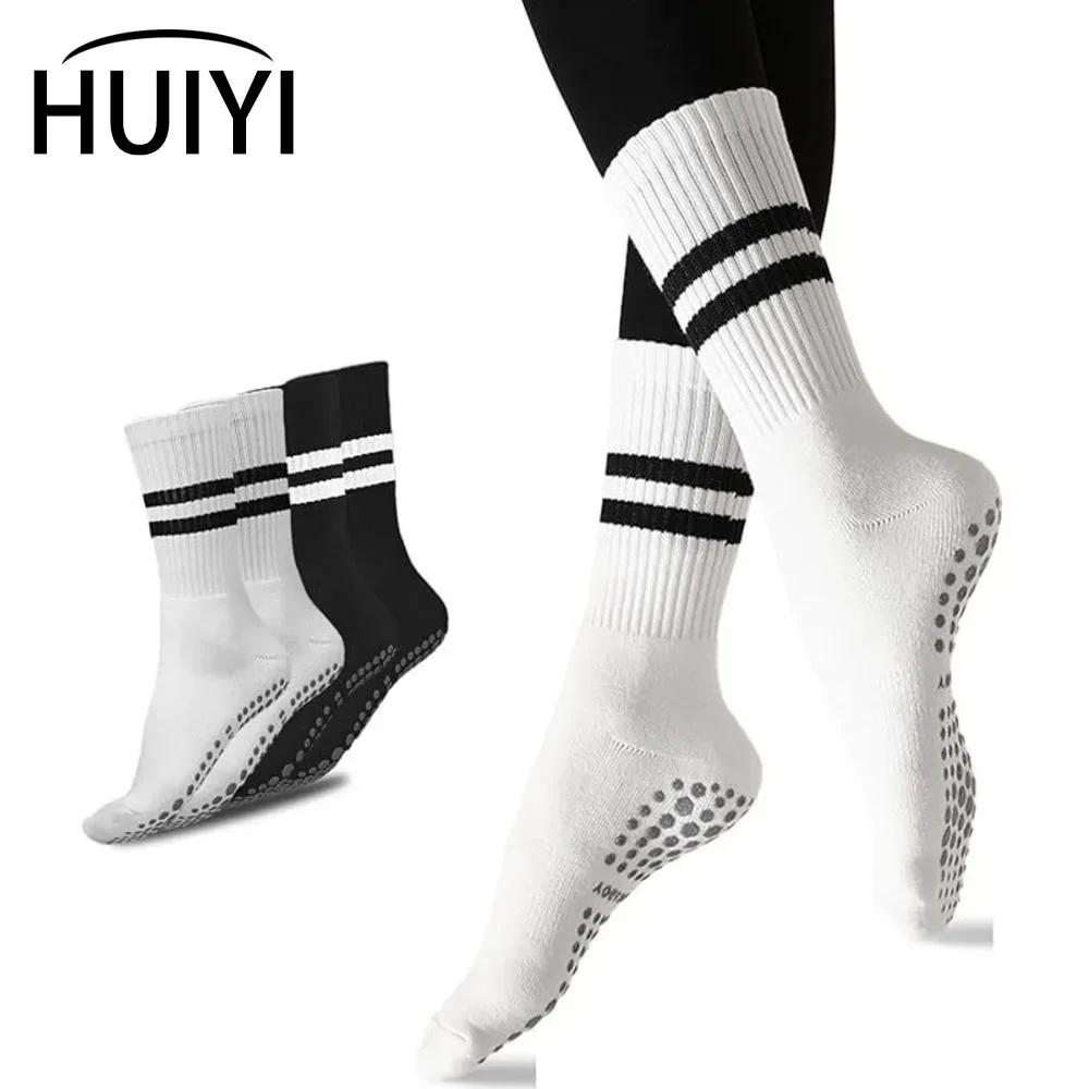 Chaussettes longues en coton à tube moyen en silicone non ald, chaussettes de fitness d'intérieur, chaussettes de gymnastique, chaussettes de sport de danse, chaussettes de Pilates