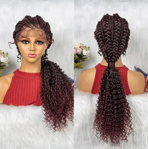 Cornrow Braided Wigs Synthetic Full Lace Cronrow Box Braids Wig Lace Front 27/613 Blonde Synthetic Curly Hair Wig for Women