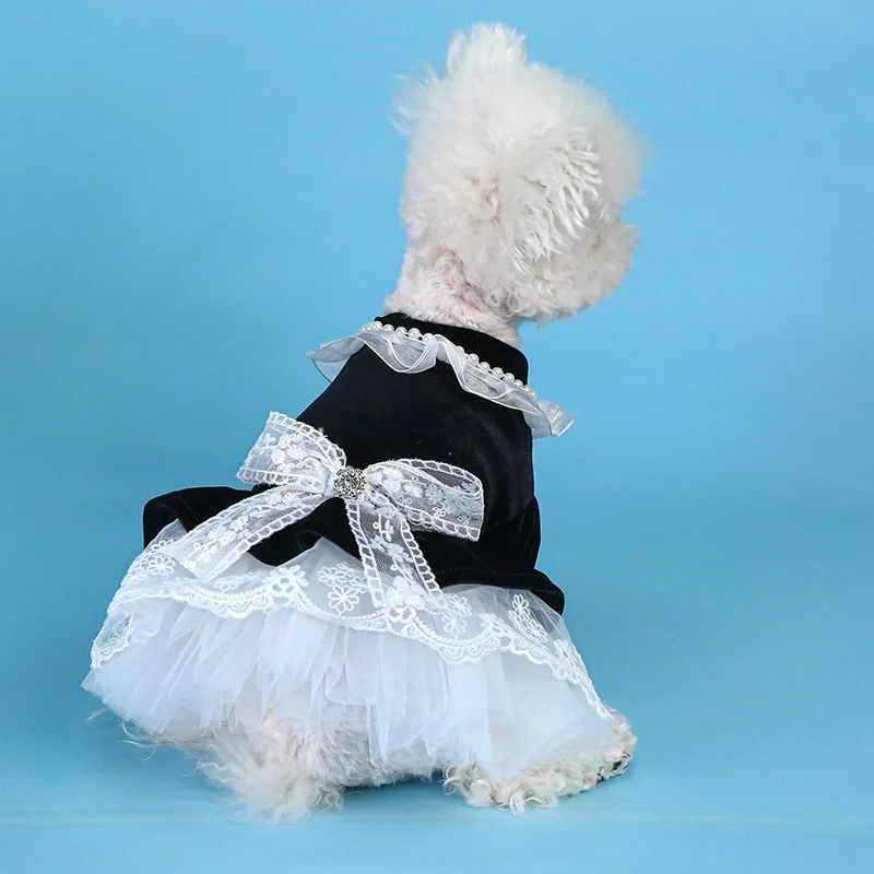 1PC Pet Apparel Dog Spring and Autumn Soft and Comfortable Black Velvet Princess Skirt Fluffy Skirt Cake Skirt For Small Medium