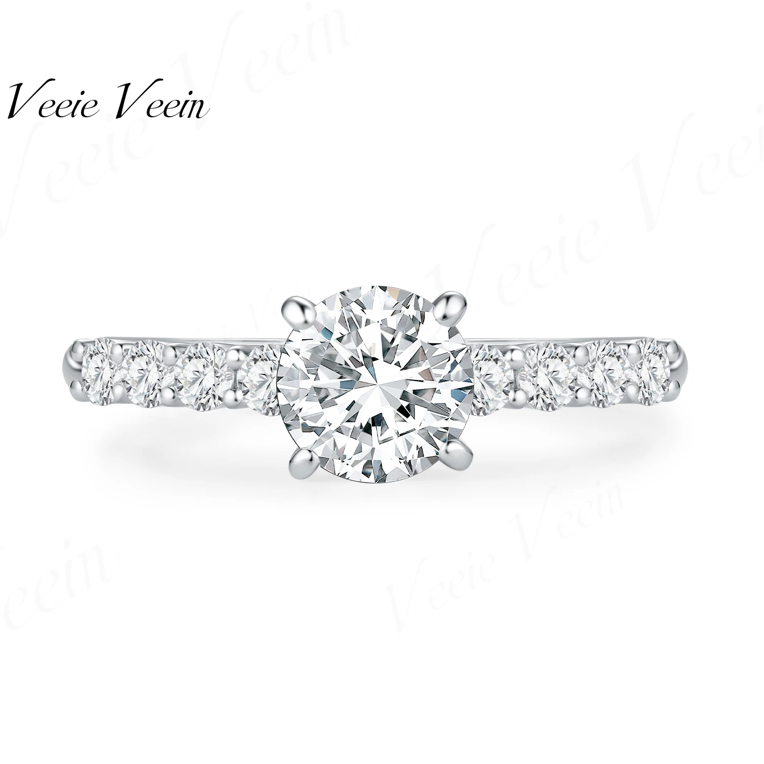 Anillo de Diamante Cultivado en Laboratorio de 1 Quilate con Cuatro Puntas en Oro Blanco Sólido de 18k para Mujer, Joyería de Lujo para Fiestas, Marca Veeie Veein