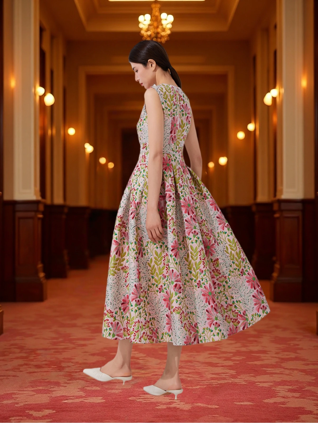 Women Summer Vintage Sleeveless Long Maxi Dress Causul Elegant Ladies Boho Jacquard Flowers Tank Party Dresses Slim Vestidos