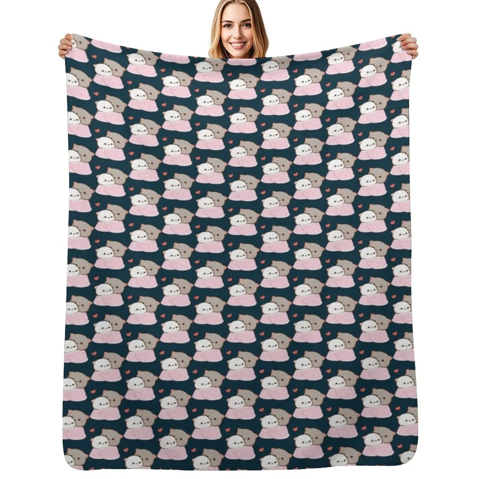 Peach and Goma Cuddling - Mochi Peach Cat Throw Blanket Decorative Sofa for babies Polar Softest Vintage Blankets