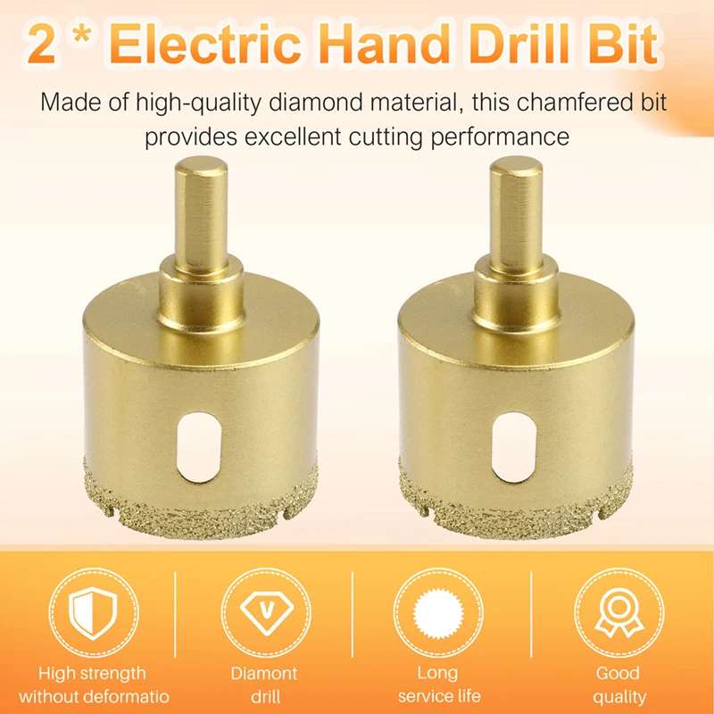 2PCS Drill Bit Thread Vacuum Brazed Dry Cut Diamond Drilling Core Bits 45Mm Hole Saw Cutter For Electric Hand Drill