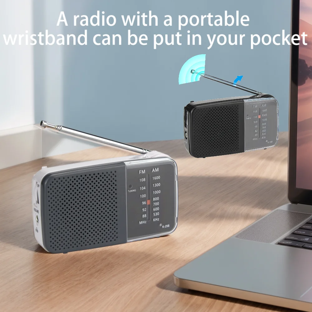راديو ترانزستور صغير مع مكبر صوت يعمل بالبطارية وراديو AM/FM مع حزام هوائي تليسكوبي راديو طوارئ خارجي محمول