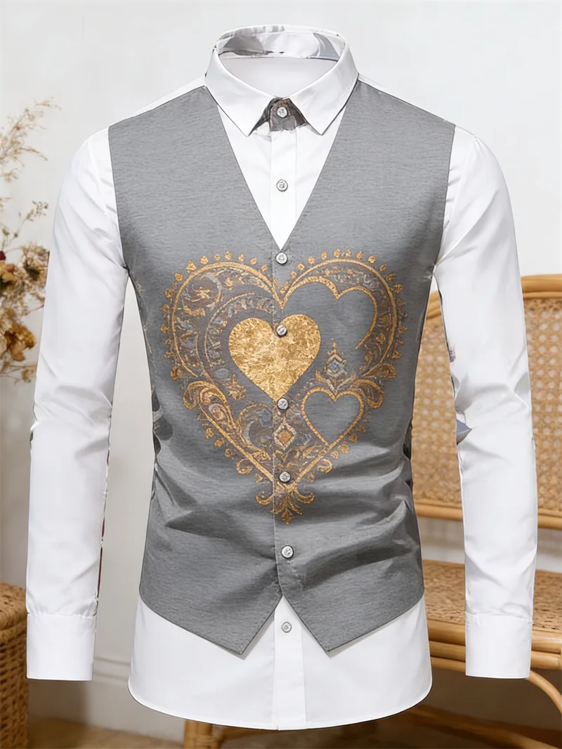 New men's 11 color 3D heart printed shirt with high-quality patterns, casual and fashionable long sleeved lapel shirt