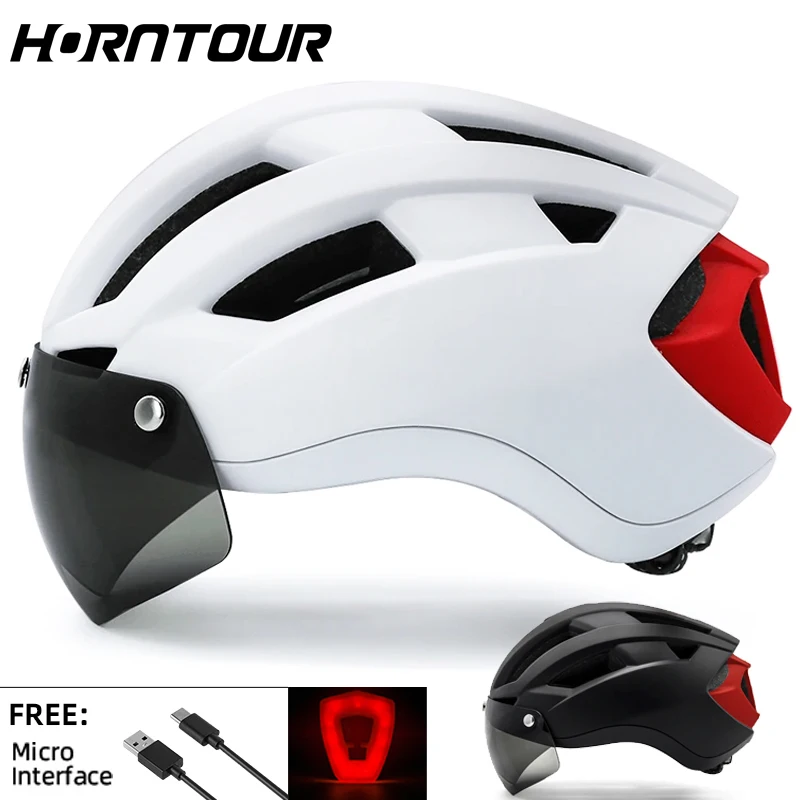 

Horntour 2025 новый дорожный шлем для горного велосипеда для взрослых и мужчин, защитная шапка для спорта на открытом воздухе и велоспорта со светодиодной зарядкой, очки для задних фонарей