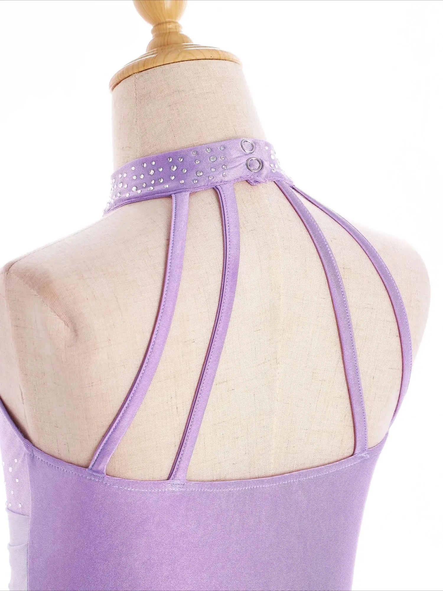 Girls Ballet Lyrical Modern Dance Dress Sleeveless Shiny Rhinestones Dress Gymnastics Ice Skating Performance Dancewear