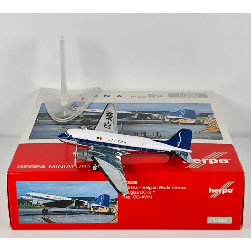 

Herpa литой под давлением масштаб 1/200 бельгийский воздух DC-3 OO-AWN модель самолета из сплава Коллекционная декоративная игрушка-орнамент