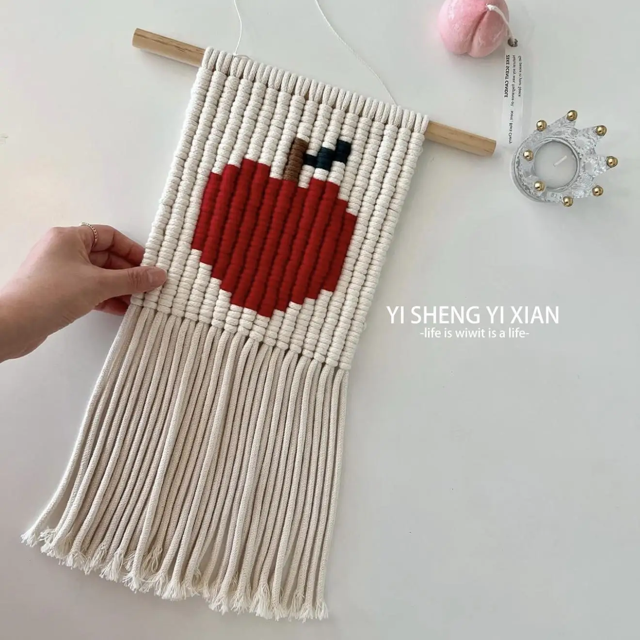 Modern Simple Style Cotton Thread Wall Hanging Tapestry Material Kit DIY Gift Peaceful Joy Fruit Square Shape Home Fabric