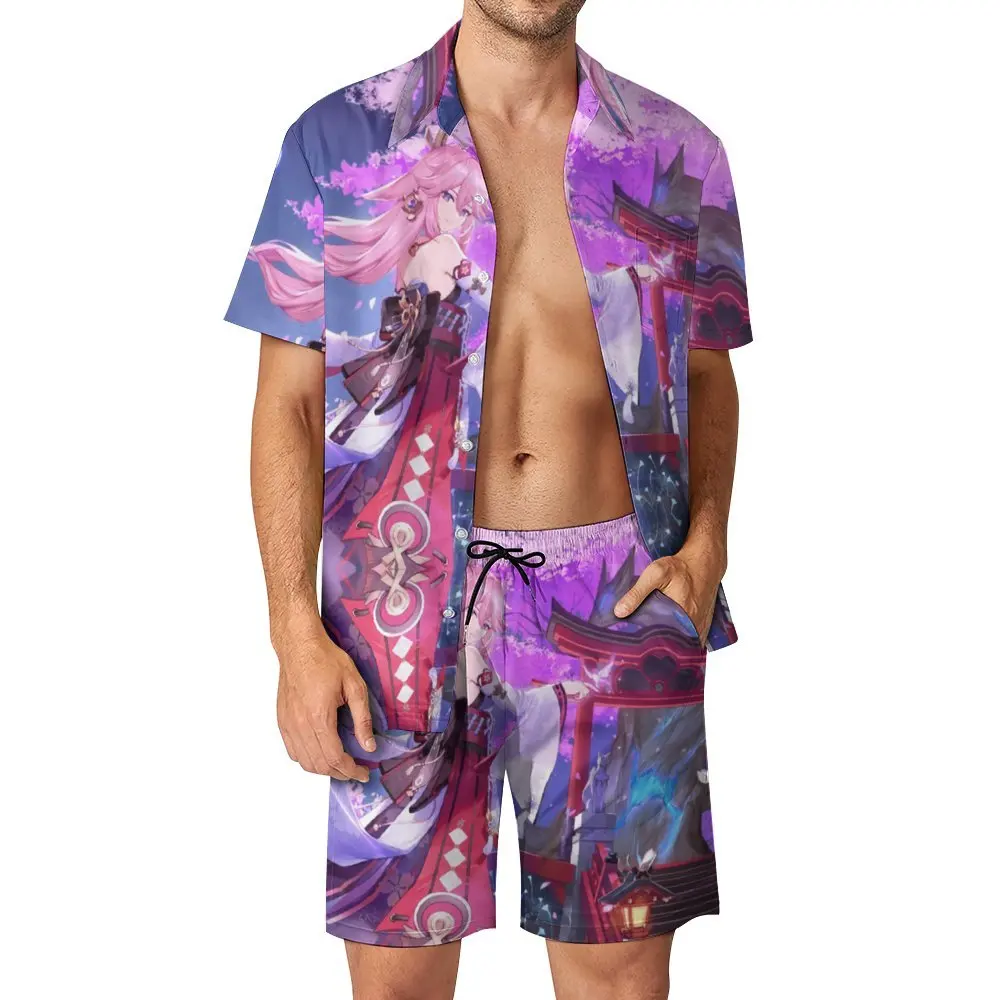 Traje de playa Sakura Bloom Genshin Impact para hombre, pantalón de 2 piezas, alta calidad, tallas de EE. UU.