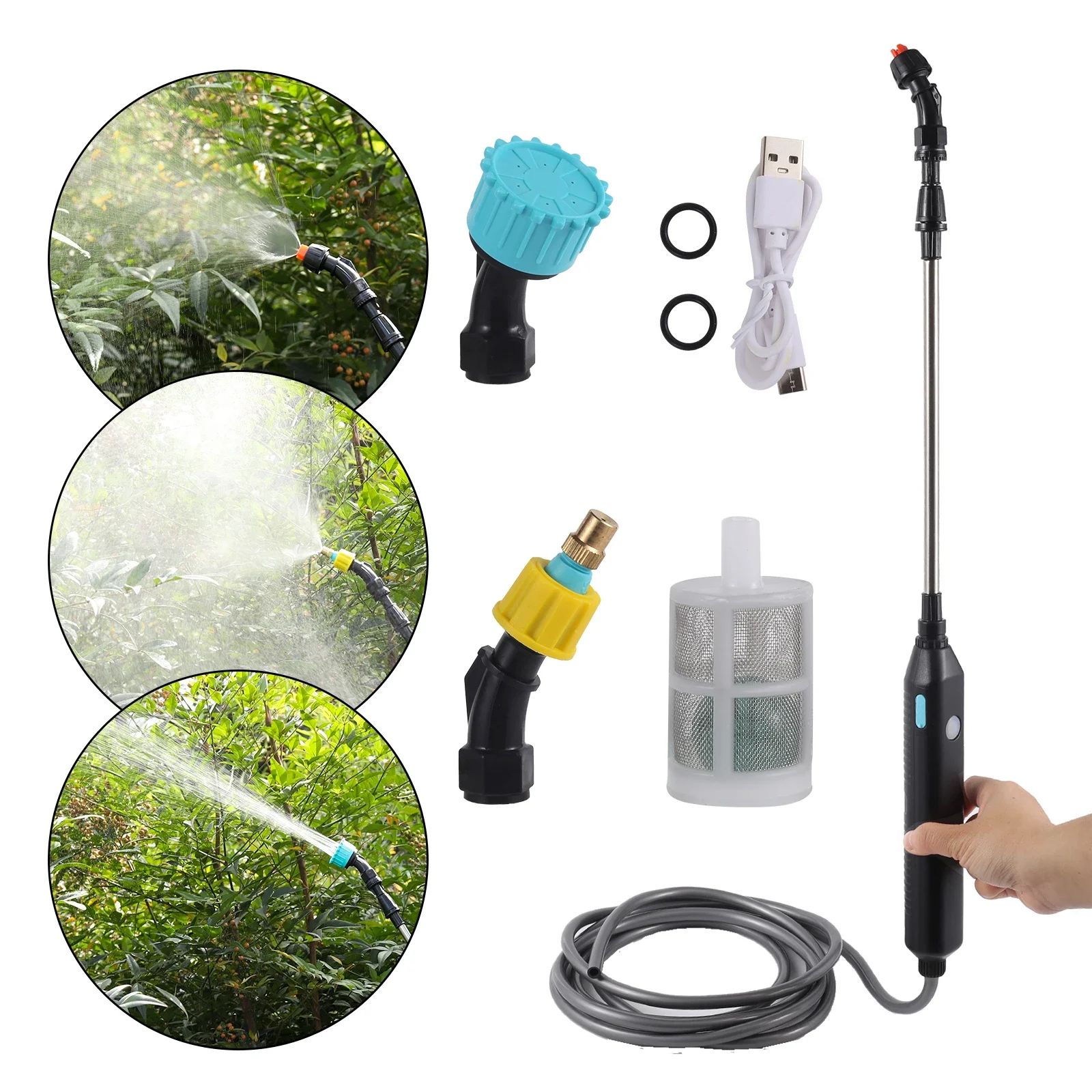 

Portable Electric Handheld Sprayer Gardening Irrigation Tool USB 2400mAh Rechargeable Telescopic Handle 3 Nozzle 2/3/5M Hose