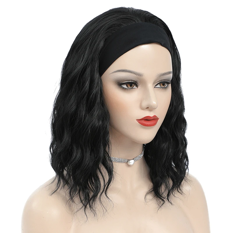 شعر مستعار صناعي قصير مموج لعصابة الرأس للنساء السمراوات ، شعر مستعار نصف مجعد ، شعر مستعار مربوط #5