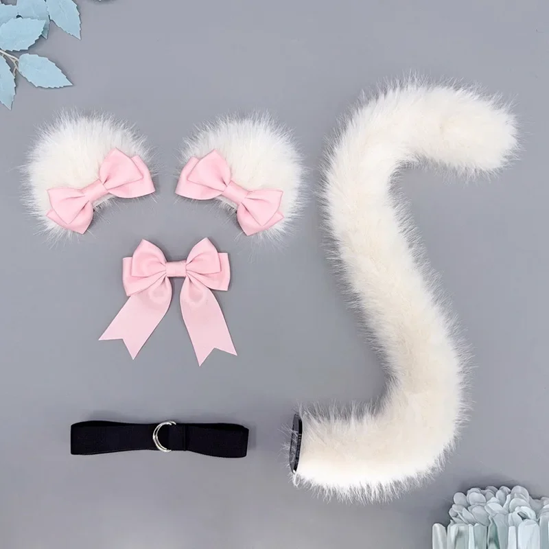 Słodka Lolita opaska z uszami kota z kokardką pokojówka Cosplay zwierząt klips do włosów na uszy dla gotyckich kostiumów dla dziewcząt Anime