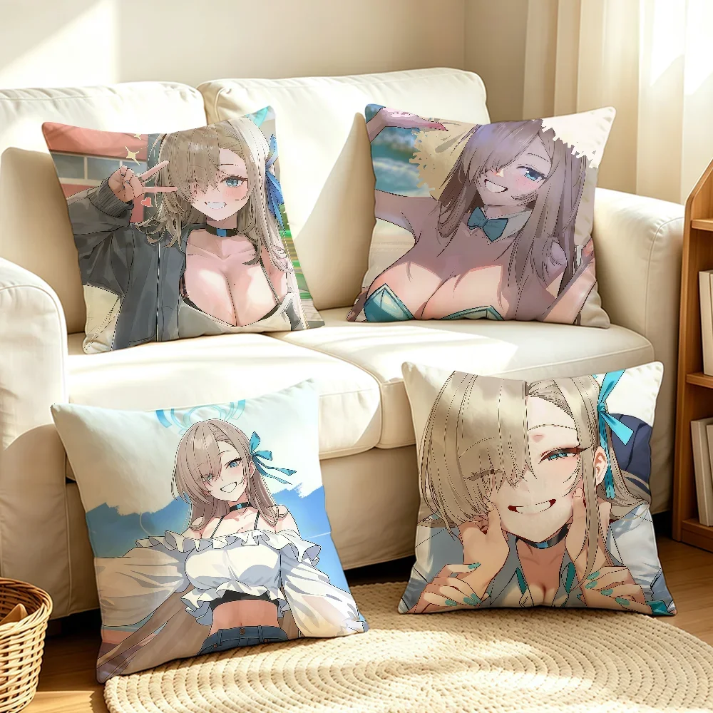 Game Archive B-Blue Ichinose Asuna cushion cover Soft Smooth Hidden Zipper Washable Decorative Couch Office Housewarming Gift