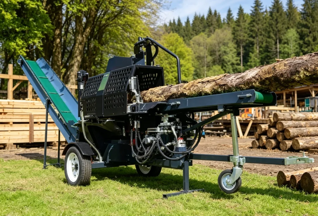 High Output 30 Tons Firewood Processor Machine Conveyor Belt Log Splitter CE Approved Diesel  for Commercial