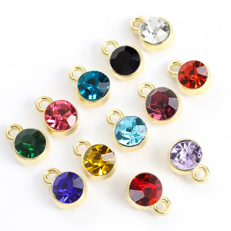 12pcs Colorful Birthstone Twelve Star Stone Rhinestone Inlaid Charms DIY Necklace Bracelet Earrings Compact Round-shape Pendants