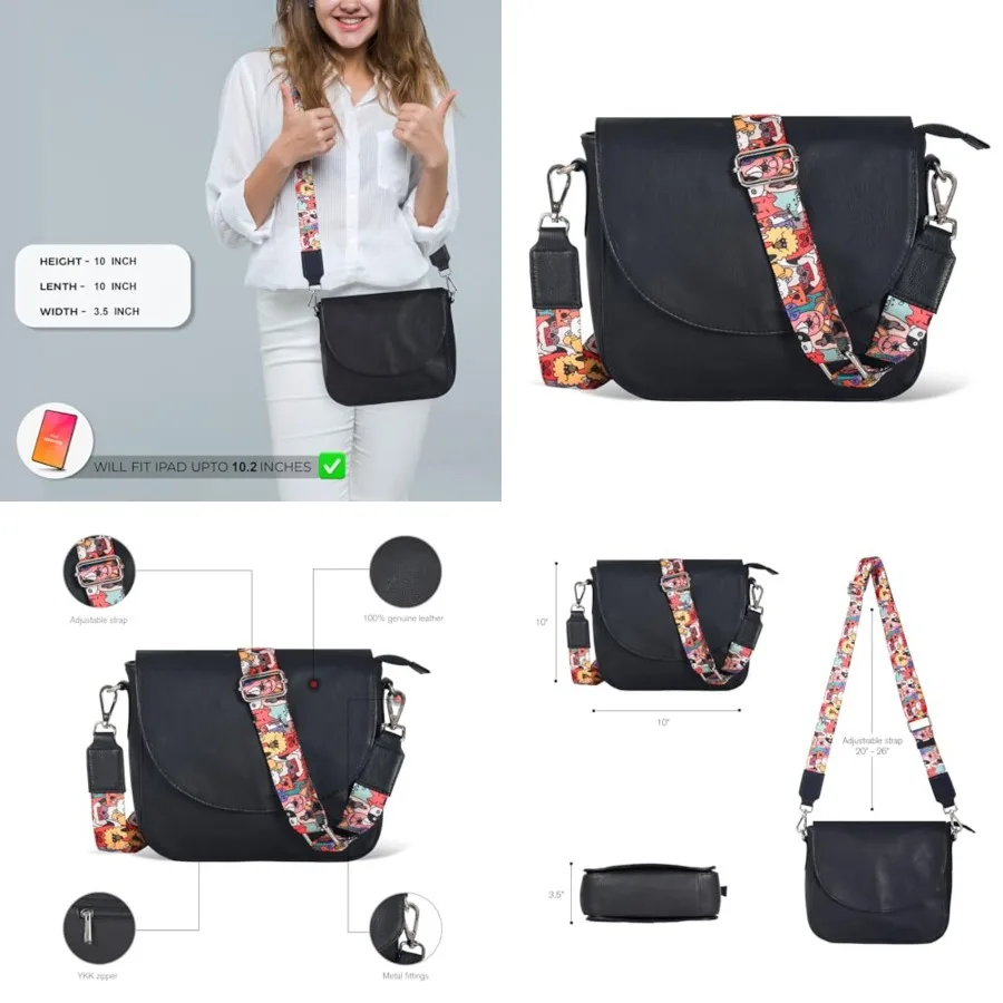 Genuine Leather Shoulder Crossbody Purse For Women with Adjustable Strap, Mobile Pocket and Outside and Inside Zipper