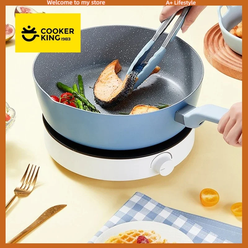 

COOKER KING Spot Goods Non-stick Frying Pan Aluminum Skillet Medical Stone Coating Saucepan with Anti-scald Handle Kitchen Tools