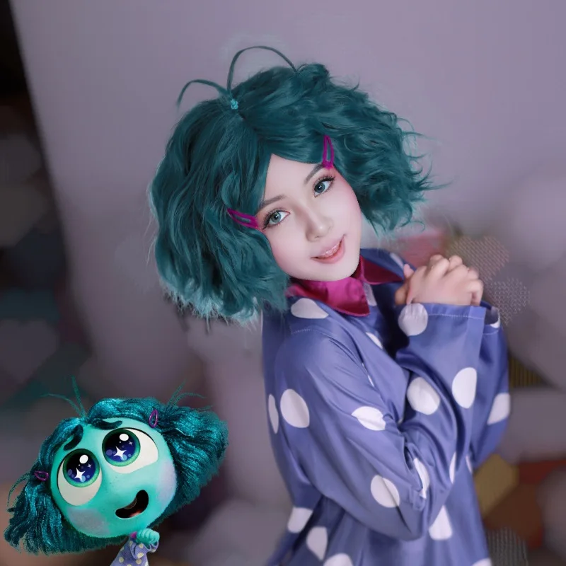 Parrucca cosplay natalizia corta blu per donna con separazione centrale da dentro e fuori 2 - Moomoo