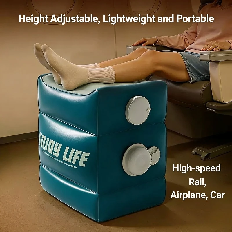 Portable Home Travel Footstool PVC Compression Inflatable Footstool Airplane High-speed Rail Seat Cushion Adjustable Height