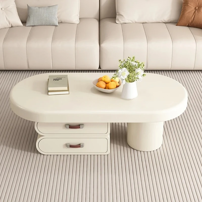 

Cream wind light luxury coffee table living room household small apartment modern simple oval