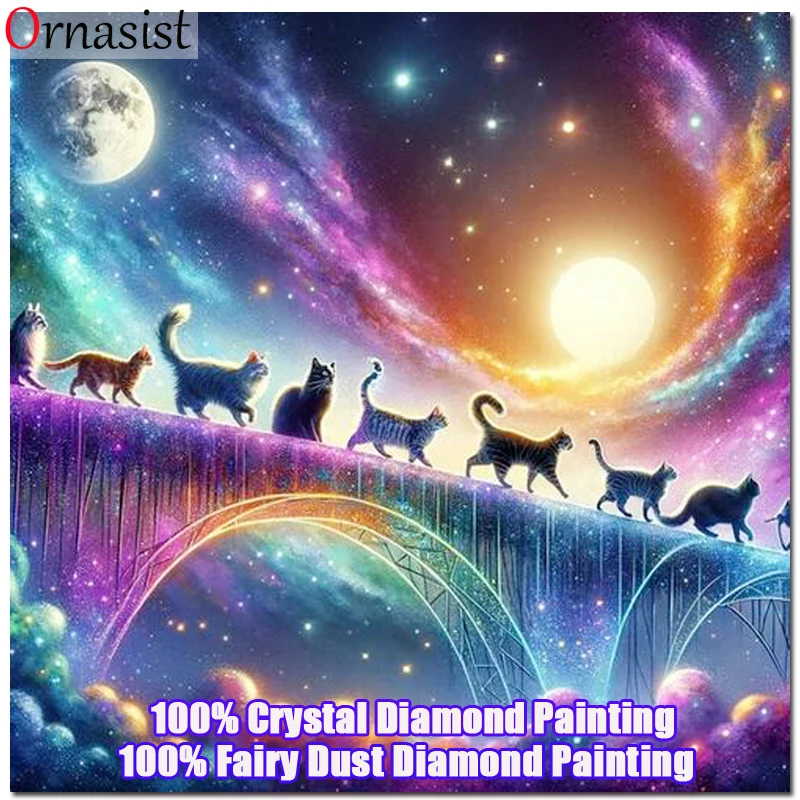 Cristal diamante bordado gato animal ponto cruz fada poeira pintura diamante cidade ponte strass mosaico imagem decoração da parede