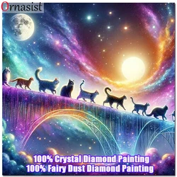 Crystal Diamond Embroidery Cat Animal Cross Stitch Fairy Dust Diamond Painting City Bridge Rhinestone Mosaic Picture Wall Decor