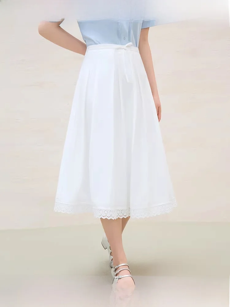 

Белая юбка-фея больших размеров для женщин, корейский стиль, нежная летняя мода, с завышенной талией, из смесового полиэстера и вискозы