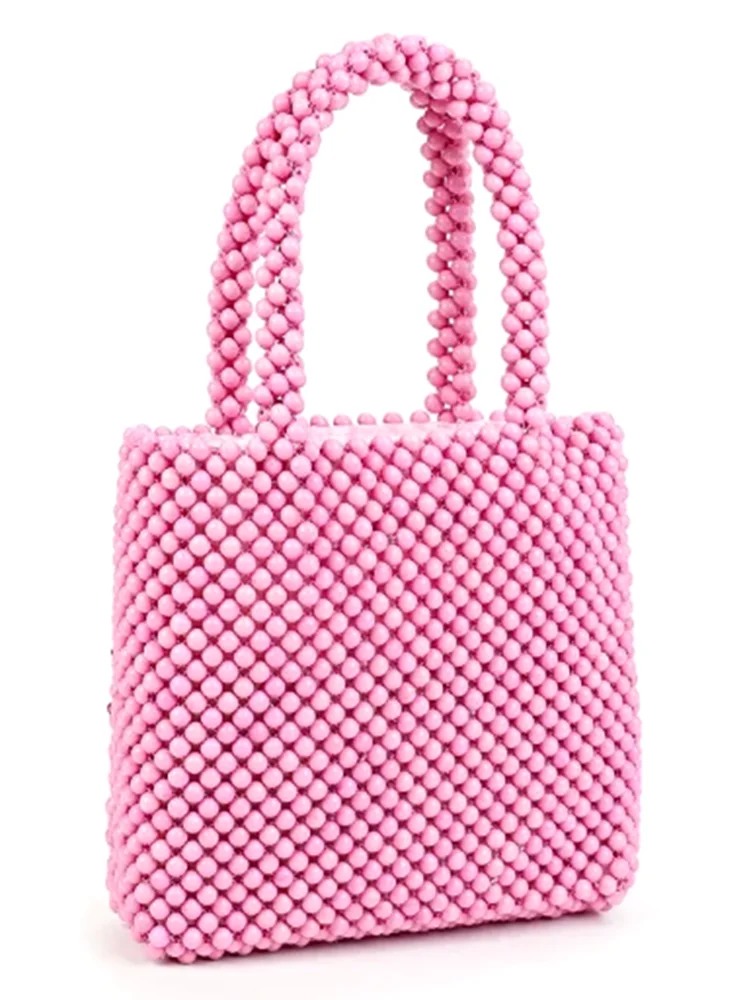 Designer Bead bag Pearl Bag Cute Brand Beaded Letter Totes Handbag Women Handmade Party Small Bucket Pink Purse