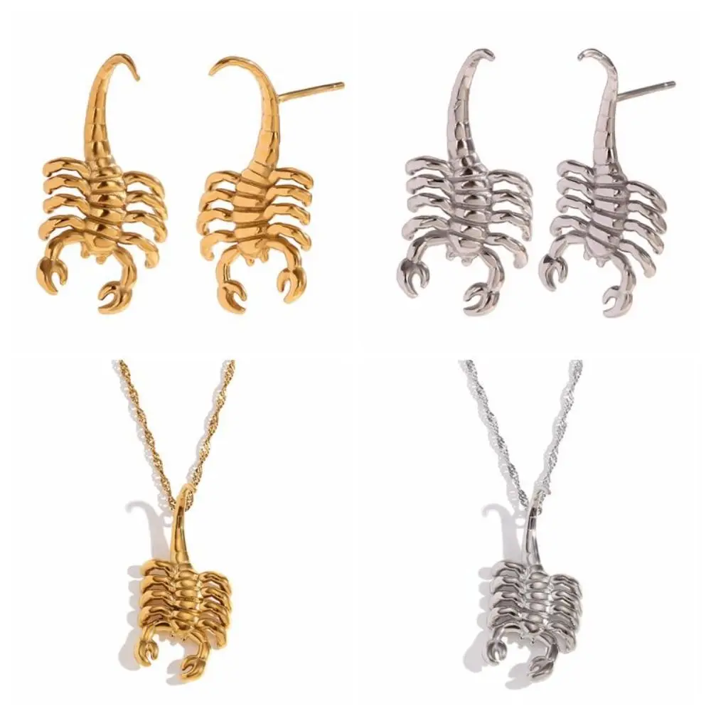 2024 Metal Scorpion Shape Necklace Earrings Waterproof Anti Allergic Pendant Fashion Personalized Jewelry Set Women