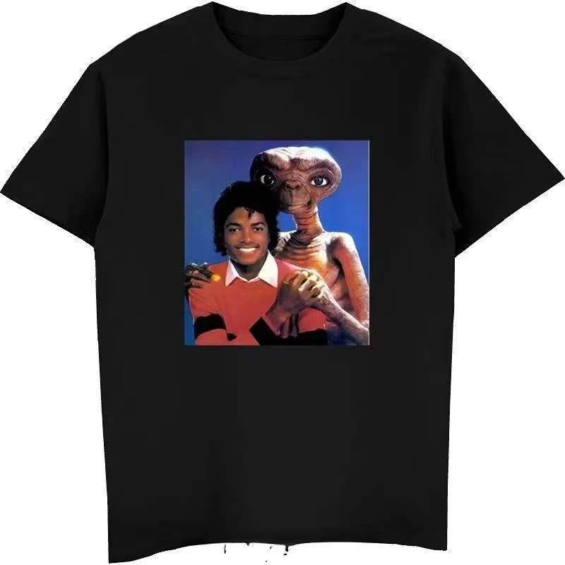

2025 Summer Michael Jackson and E.T T Shirt Women Men Shirts Funny Retro Graphic Tshirts Summer Fashion Streetwear Men Clothing