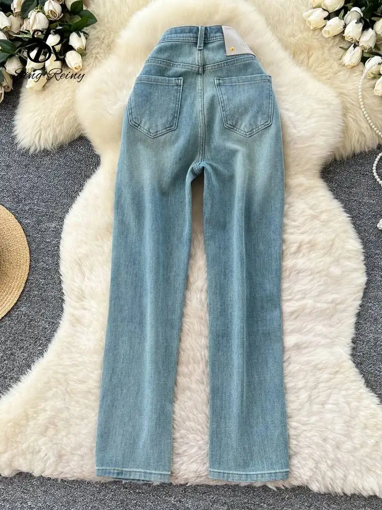 ストリートウェア ヴィンテージ ロングジーンズ 女性用 シック ポケット付き ジッパー アメリカン レトロ トラウザーズ ハイウエスト シンプル カジュアル デニムパンツ