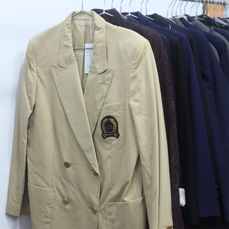 

Retro Sle Women's ort Suit Jaet Double Row Buttons Turn-down Collar Khaki Color Bae Embroidery Warm Woolen Coat