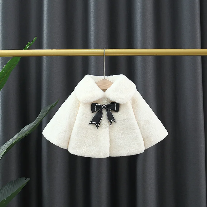 1 2 3 Years Baby Girls Plush Jacket Autumn Winter Keep Warm Fashion Bow Girls Princess Coat Christmas Birthday Gift Kids Clothes