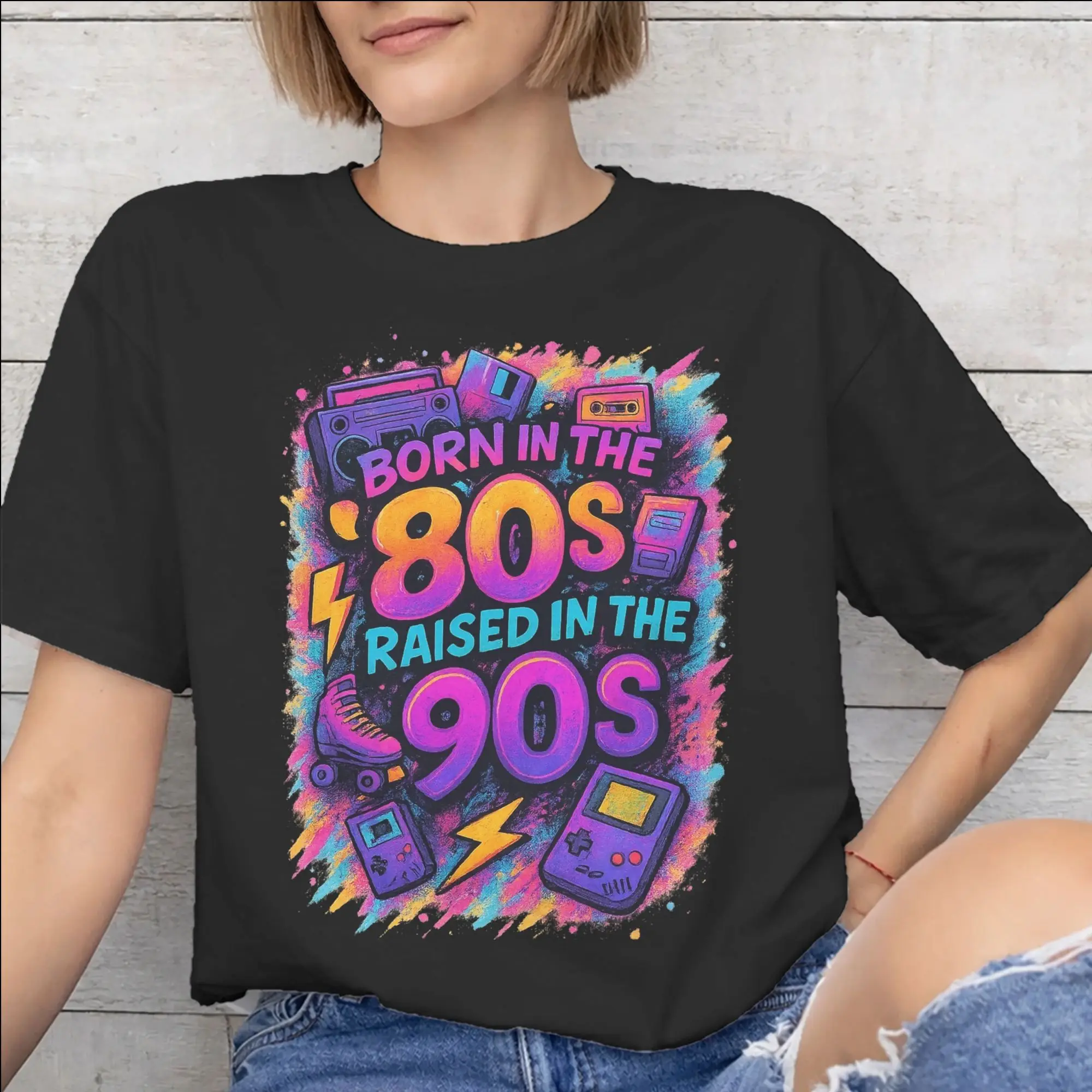 Graphic Printed Born In The 80's Raised In The 90's T Shirt for Men Women  Cotton T-shirts Short Sleeve Clothes