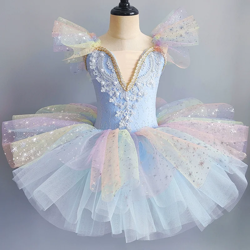 Robe de ballet à paillettes pour enfants, robe de princesse pour enfants, tutu de danse pour filles, vêtements de performance, jupes tutu, sept couleurs