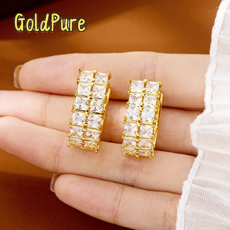 

Goldpure Luxury 24K 9999 Pure Gold real gold Women's Earrings with Diamond Buckle