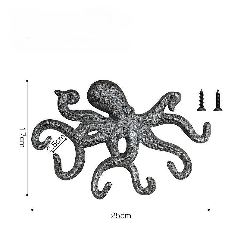Octopus Wall Hooks Decorative Cast Iron Key Holder, 6 Arms Coat Towel Hanger for Wall view 6