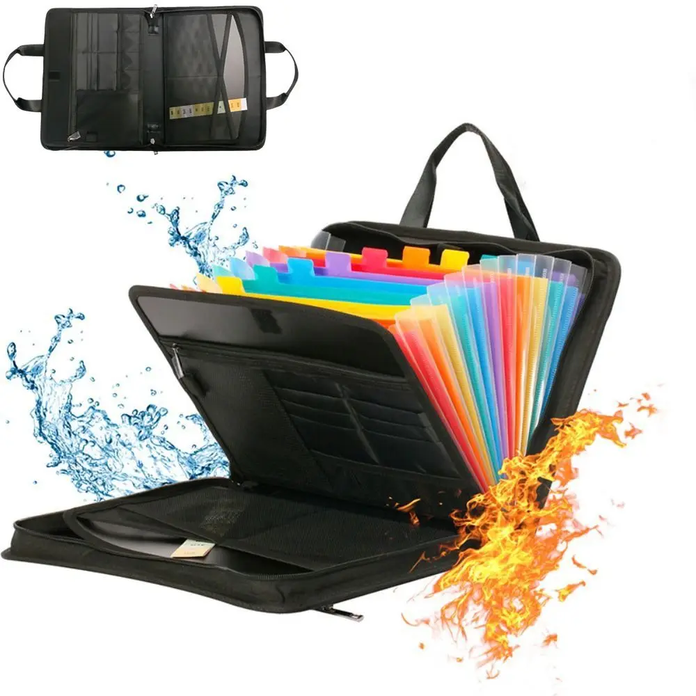 

Fireproof File Organizer Colorful Tabs Zipper Closure Document Organizer Water Resistant 13 Pocket Expanding File Folder Office
