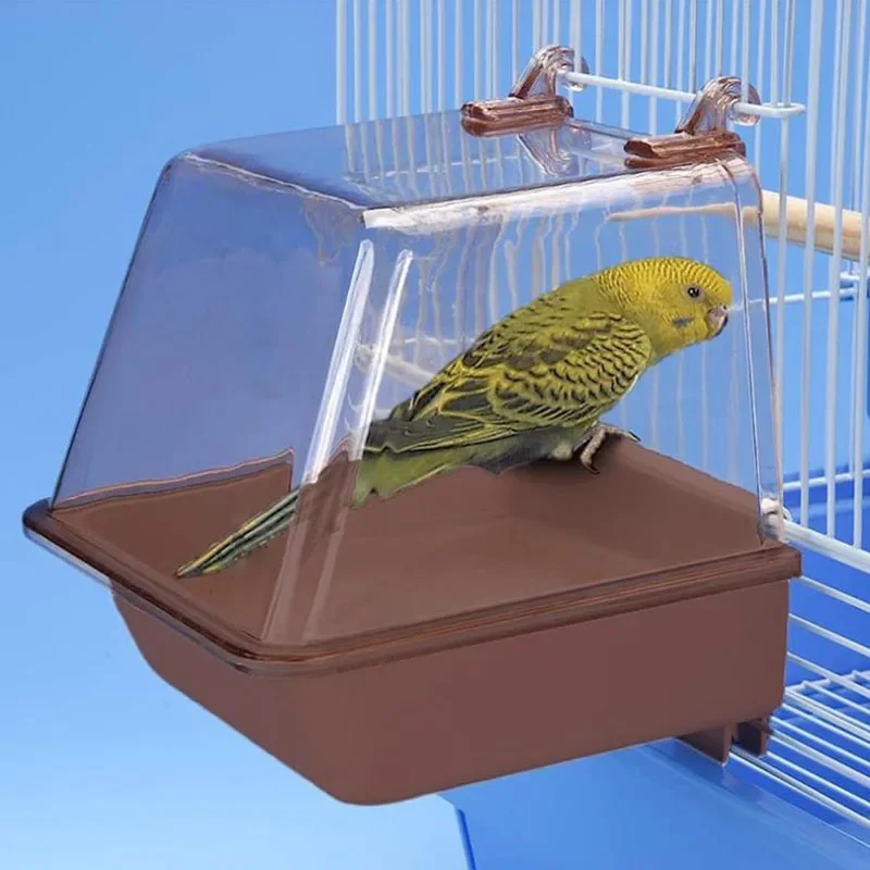 Large Pet Bird Bath Box Shower Easy to Install Water Bowl Caged Parrot Bathing Tub for Small Birds Budgerigar Lovebirds Canary